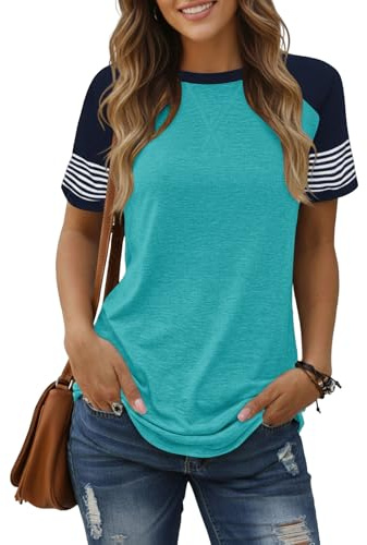 Cuptacc T-shirt, dam, elegant färgmatchning, raglan, kortärmad t-shirt, damer, randig, ledig tunika, lös, rund hals toppar