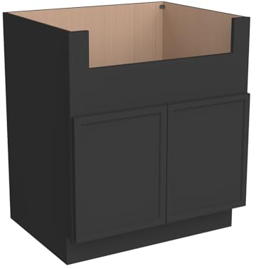 CozyHommie 36 Kitchen Sink Base Cabinet - All Solid Wood Farmhouse Kitchen Cabinet with Soft-Close Doors - Kitchen Under Sink Storage for Kitchen Organization (Black)