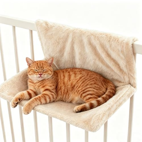 Letto per gatti per riscaldatori, lettino riscaldante per gatti con morbido rivestimento in peluche, amaca riscaldante, morbido lettino riscaldante per gatti, per tutti i termosifoni (beige)
