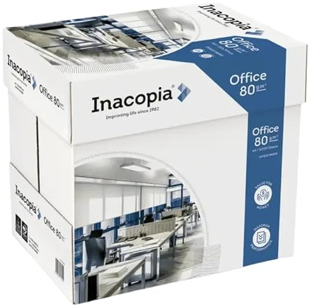 INACOPIA Office Carta A4 80gr – 1 Pacco da 5 Risme (2500 Fogli) – Carta per Stampante Laser e Inkjet – Alta Bianchezza, Carta Ufficio Certificata PEFC