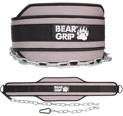 Bear Grip - Cinturón de inmersión y dominadas con peso para entrenamiento de fuerza, culturismo (gris)
