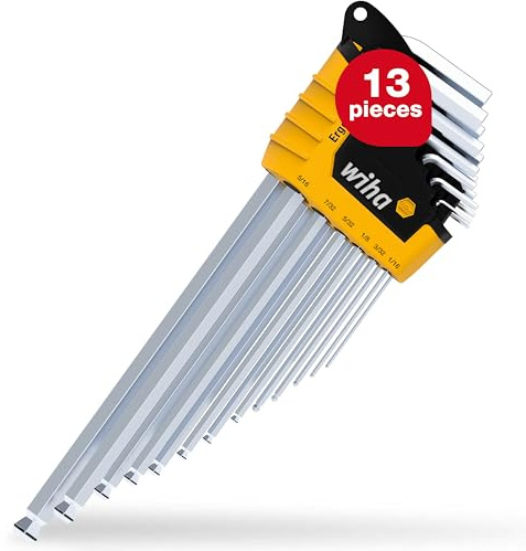 WIHA Juego de llaves Allen en soporte ErgoStar con cabeza esférica hexagonal MagicRing®, de 14 unid., en cromado mate, en versión en pulgadas (43852)