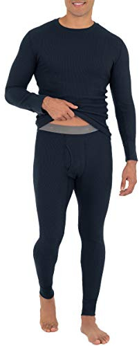 Fruit of the Loom Men's Recycled Waffle Thermal Underwear Set (Top and Bottom), Navy, Small