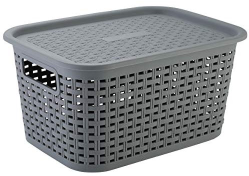 axentia Rattankorb Korb, Kunststoff Polypropylen, grau, ca. 15 l