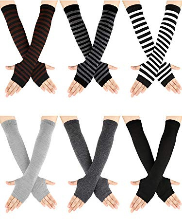 Geyoga 6 Pairs Women Long Fingerless Gloves Winter Knitted Wrist Arm Warmers Stretchy Thumb Hole Gloves Gift