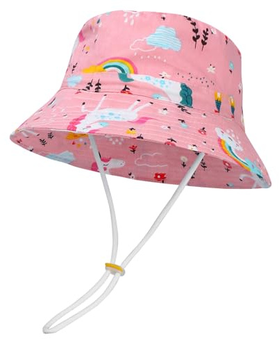 MASOCIO Baby Sun Hat Toddler Kids Girls Summer Bucket Hats Cap Adjustable Chin Strap Age 2 3 4 5 6 Years Pink