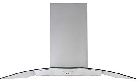 SIA ICH90SS 90cm Island Cooker Hood Kitchen Chimney Extractor Fan, Curved Glass In Brushed Stainless Steel, Ceiling Mounted