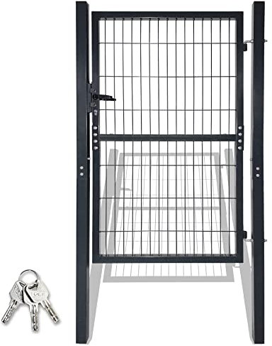 SUBTLETY 150x100cm Verjas Abatibles para Jardín Juego de Puerta de Acero incluye Postes y Asas de Plástico Cerradura y IIave Cancela de Valla de Metal Antracita para Entrada Almacenes Patio Exterior