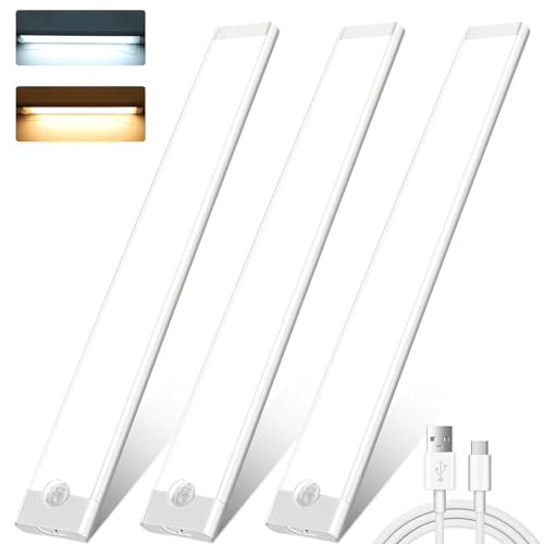 Under Cabinet Kitchen Lights,3 Pack 72 LEDs 3 Modes Motion Sensor under Cupboard kitchen lights,2000mAh USB Rechargeable Stepless Dimming Wardrobe Light,2 Color Temps Closet Light for Kitchen Stairs