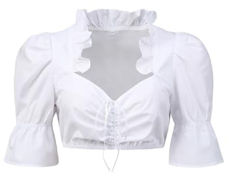 IIBOOYYE Women's Bavarian Oktoberfest Costume Traditional Dirndl Half Sleeve Blouse Classic Tops White XL