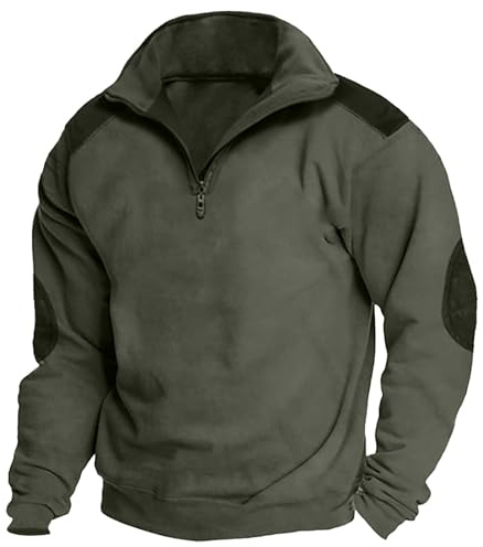 Sudadera para hombre sin capucha de algodón - Jersey para hombre blanco sin capucha - Chaqueta de sudadera con cremallera de medio zip estilo vintage con cuello alto estilo occidental, sudadera de