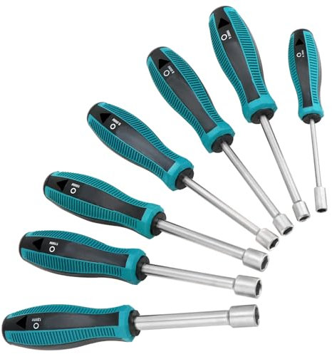 QWORK® 7 Piezas Destornillador de Llave Tubo, Llave de Tubo Hexagonal 6-12 mm, Destornillador, para Tornillos Hexagonales Externos