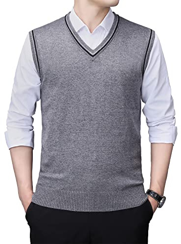 YINNORE Mens V Neck Sleeveless Sweater Vest Comfort Cashmere Wool Knitted Pullover Tank Top Cardigans (UK, Alpha, XL, Regular, Regular, Dark Grey)