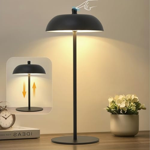 GyroVu Touch Tischlampe Kabellose Akku, Nachttischlampe mit 3 Farbtemperatur Dimmbar, Höhenverstellbar Tragbare LED-Tischlampen, für Nachttisch Esstisch Schreibtisch