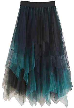 Falda de tul para mujer, falda de tul en capas, elegante falda de tul para mujer, asimétrica, cintura elástica, elegante, ligera, falda para mujer, cintura alta, colorida, fiesta, carnaval, disfraz de