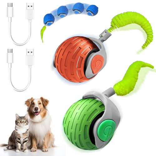 Giocattoli interattivi per gatti, 2 palline per gatti, palline rotanti per cani e gatti, palline intelligenti per gatti ibride, ricaricabili e intelligenti per animali domestici con 2 modalità, verde