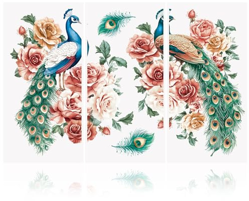 WANDIC 3 Pcs Rub on Transfer Stickers Peacock Pattern Decals Animals Rub on Stickers for DIY Scrapbooking Photo Albums Furnitures