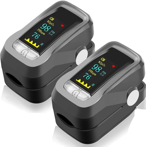 Cunsieun Pulsoximeter Sauerstoffsättigung Oximeter – Präzises Fingergerät zur Messung von SpO2, Puls & PI – tragbar, mit OLED-Anzeige, Alarm und Batterien für Alltag, Sport & Freizeit