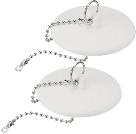 QUARKZMAN 2pz Tappo Scarico Gomma con Catena e Anello Appendiabiti, Tappo Scarico Vasca Bagno Adatto 1-1/2 a 2 Pollici, Tappo Scarico Gomma Lavandino Vasca Bagno, Cucina e Bagno, Bianco