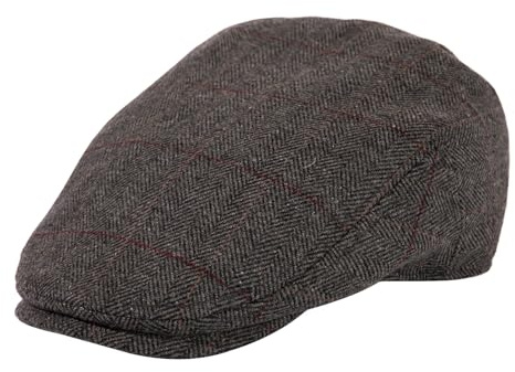 TOP-EX Wool Flat Peaked Newsboy Baker Cap for Men 95575 Dark Grey Plaid L