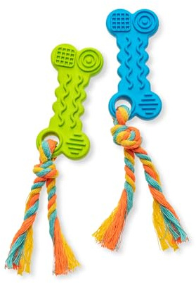 PETLINUS Set de 2 Jouets pour Chiens – Jouet en Caoutchouc avec Corde – Jouet interactif pour Chiots et Petits Chiens – Idéal pour mâcher, Tirer et rapporter