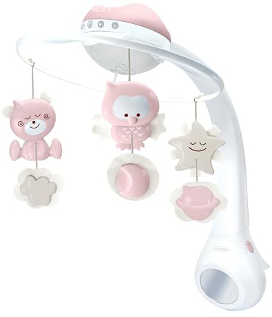 Infantino Proyector Musical Móvil 3-en-1 Convertible, Luz Nocturna y Proyector Infantil para Cuna, Modo Despertador para Simular la Luz del Día, 6 Melodías & 4 Sonidos de la Naturaleza, Rosa
