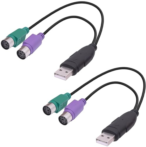 YARCHONN USB to Dual PS/2 Converter Adapter Cable PS2 Female Keyboard Mouse Interface to USB 2.0 Male Adapter Connector Cord for Desktop Laptop-18cm/7in-2Pcs