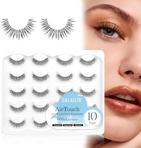 CALAILIS Lot de 10 paires de cils artificiels - Aspect naturel - Ultra légers et doux - Ruban transparent - 10 paires de faux cils - Confortable et sans charge - À porter toute la journée (C01)