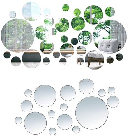 ShanBye Miroir Mural,32 PCS Autocollant Miroir Stickers Petit Miroirs Muraux Autocollants Ronds en Acrylique 3D Miroirs Décoratif Amovible pour Salon Chambre Bureau