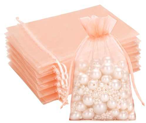 G2PLUS Peach Pink Organza Gift Pouches 10x15 cm: Medium Favor Bags, 50 PCS | Wedding Jewelry Bags, Clear Mesh Pouches Perfect for Wedding, Christmas, Birthday, Anniversary