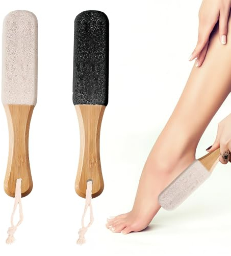 2 Pcs Foot Scrubber Hard Skin, Pumice Stone Exfoliating Pedicure Rasp, Foot File & Pumice Stone Pedicure Rasp - Ergonomic Wooden Handle, Scrubber for Removing Hard Dead Skin, Calluses (Black+White)