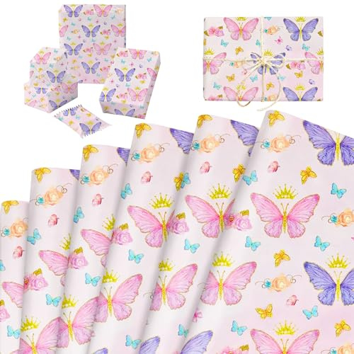 hojas papel regalo mariposas morado rosa paquete grande papel artistico | 6 hojas papel regalo mariposas morado rosa paquete grande papel artistico primavera para bodas baby showers cumpleanos