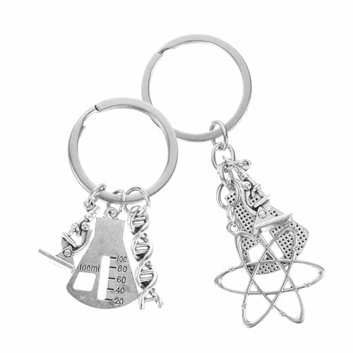 PLAFOPE 2 pièces Porte-clés Microscope Chimie avec Structure Adn Accessoire Scientifique pour Enseignants et Étudiants Biologie
