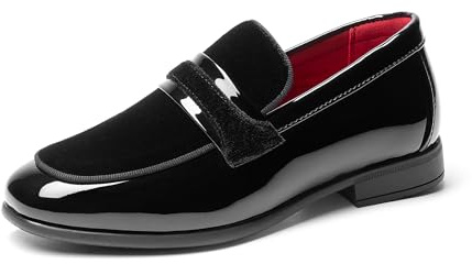 Bruno Marc Boys Dress Shoes Slip-on Loafers Tuxedo Patent Classic Velvet Shoes,Size 4 Big Kid,Black,SBLS26004K