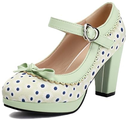 Scarpe Donna Mary Jane Heels Chunky Platform Pumps Cute Strawberry Print Pois Color Block Fiocco Retro Lolita Style Comfort Scarpe Eleganti per Cosplay Festa Daily Wear Casual Fashion
