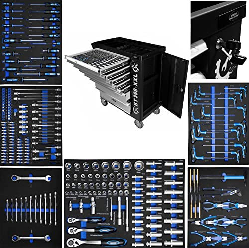 Benson Tools Werkzeugwagen gefüllt mit Werkzeug Werkstattwagen Werkzeugschrank Werkzeugkiste, für Heimbüro