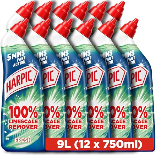 Harpic Limescale Remover, Toilet Cleaner, Original, 750ml (12 x 750ml, Total 9.0L), Fast acting, Kills 99.9% of Bacteria