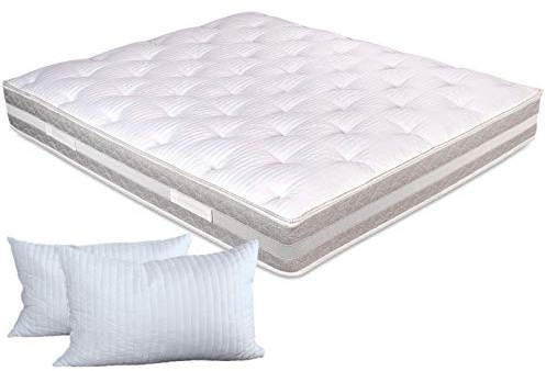 EVERGREENWEB - Colchón 140x190 cm, Alto 25 cm con Topper 100% Látex, Extraíble, Antiácaros | con 2 Almohadas viscoelásticas Gratis