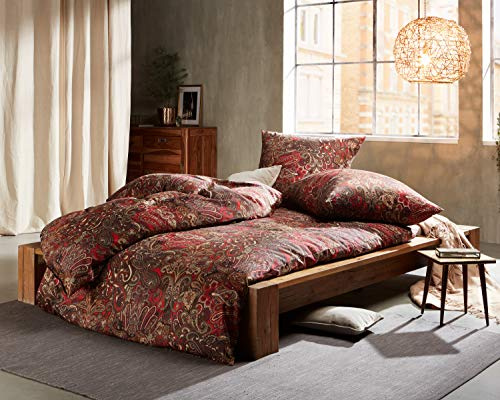 Bettwaesche-mit-Stil Mako Satin Paisley Bettwäsche orientalisch rot 240x220 + 2X 80x80 cm - 100% Baumwolle