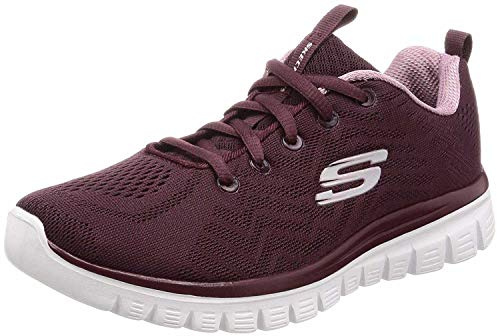 Skechers Women's Graceful Get Connected Sneaker, Wine Mesh/ Lavender Trim, 9 UK