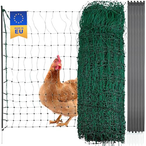 Agrarzone Geflügelnetz 25m x 112cm, Doppelspitze, ohne Strom - Mobiler Hühnerzaun Steckzaun Garten - Weidezaun für Hühner und Geflügel