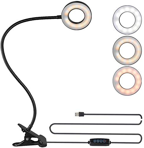 Bekada Anneau lumineux à clipser avec pince pour éclairage de vidéoconférence, webcam d'ordinateur, lampe LED USB pour ordinateur portable pour zoom, réunions, lecture, avec 3 couleurs et 10 niveaux