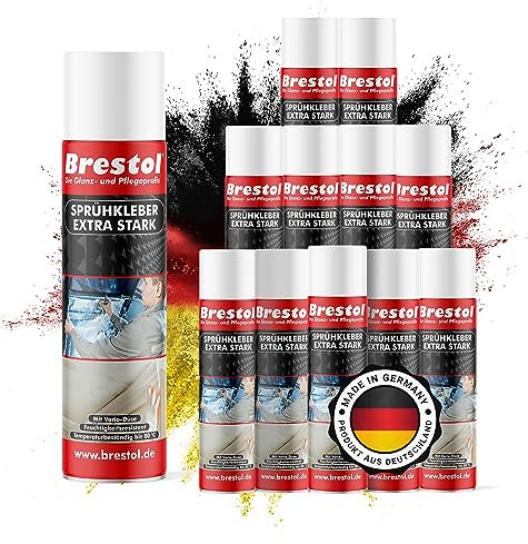 BRESTOL® Colle en spray extra forte - Colle industrielle avec tête de pulvérisation réglable - Séchage rapide et dosage précis - Colle en spray pour mousse, bois, métal, plastique, etc. 12 x 500 ml
