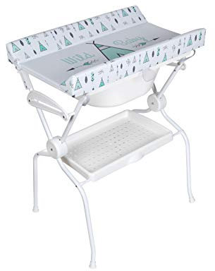 PLASTIMYR Bañera Cambiador Bebe ADA - Plegable con Patas Antideslizantes para Mayor Seguridad - Bañera Plegable Bebé Viaje con Cambiador Abatible y Bandeja Portaobjetos – Portable Turquesa