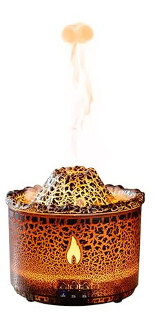 LONYIABBI Flammenluftbefeuchter Vulkan Aroma Luftbefeuchter Ultraschallöl-Diffusor 360 ml Auto-Abschaltfunktion für Zuhause, Büro, Yoga, Fitnessstudio (Gebrochen Transparent)