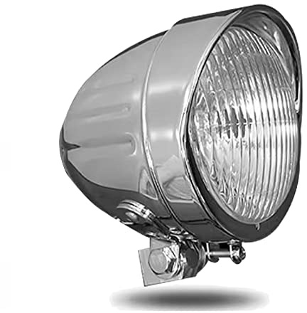 BOSCY 4.5 Vintage LED Motorcycle Headlight For Harley Davidson,4-1/2 Inch Bullet-Head Lamp Running Light Universal Fits Harley Mini Bike Sportster Dyna Bobber Copper-Bottom Mount, Chrome Visor