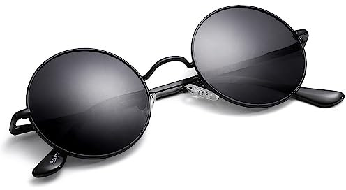 Pro Acme Retro Kleine Runde Polarisierte Sonnenbrille für Männer Frauen (Schwarz Rahmen | Grau Linse)