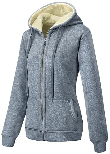 MOVE BEYOND Abrigos para Mujer en Invierno Chaqueta Sudadera con Capucha de Forro Cálido Térmico y Cierre de Cremallera Termica Fleece Chamarras