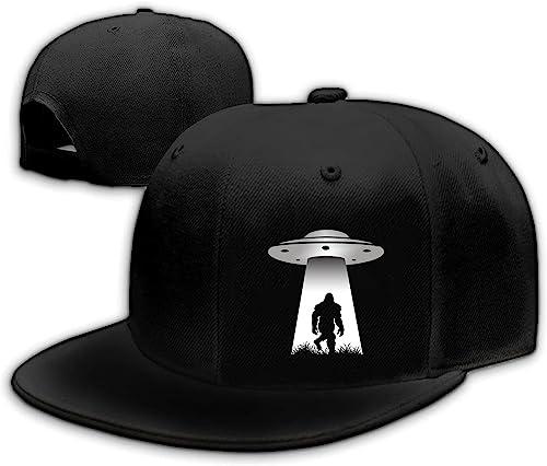 Funny UFO Big Foot Snapback Hat for Men Boys Black Baseball Cap Adjustable Flat Bill Dad Hats Trucker Caps Gift Animal Gorilla Angry Bigfoot Flat Brim Hat