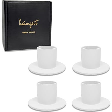 heimzeit Portacandele in Metallo per Candele a Stelo Ø22 mm e Candele da Tavolo [4 Pezzi, Rotondo], Colore: Bianco, Design Elegante, Candelabro per una Raffinata Decorazione Della Stanza